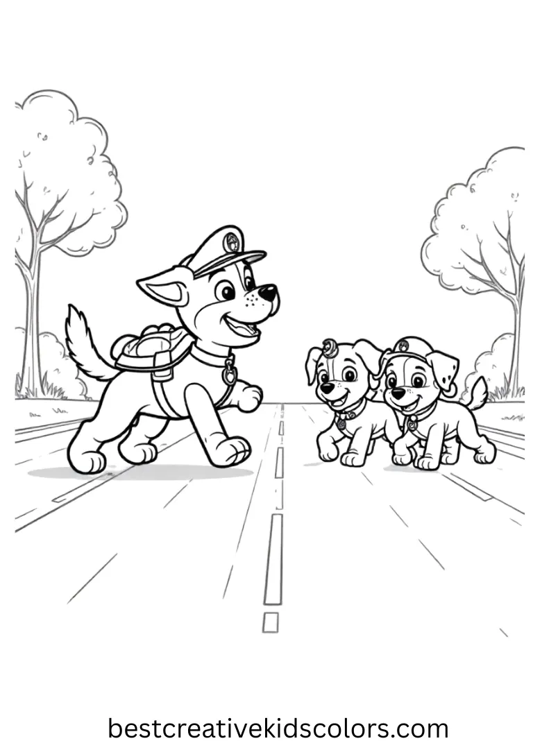 Chase directs traffic carefully and helps pups cross safely during the parade.