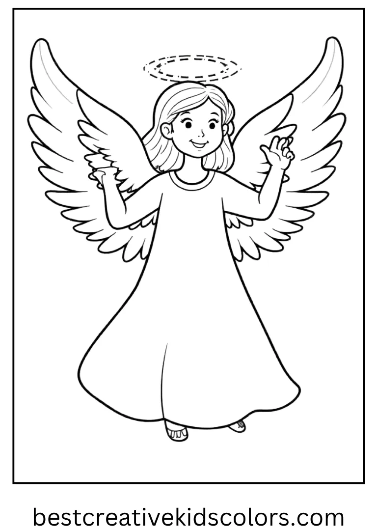 Christmas Angel with Wings Coloring Page A graceful angel spreading holiday cheer with open wings.