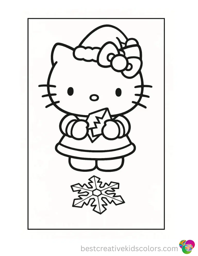 Merry Christmas Hello Kitty Coloring Sheets for Kids Hello Kitty catches a tiny frosty snowflake on her nose.