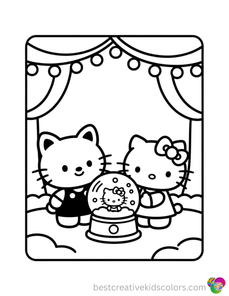 Best Printable Hello Kitty Christmas Coloring Printouts Hello Kitty sings a cheerful holiday song from a small book.