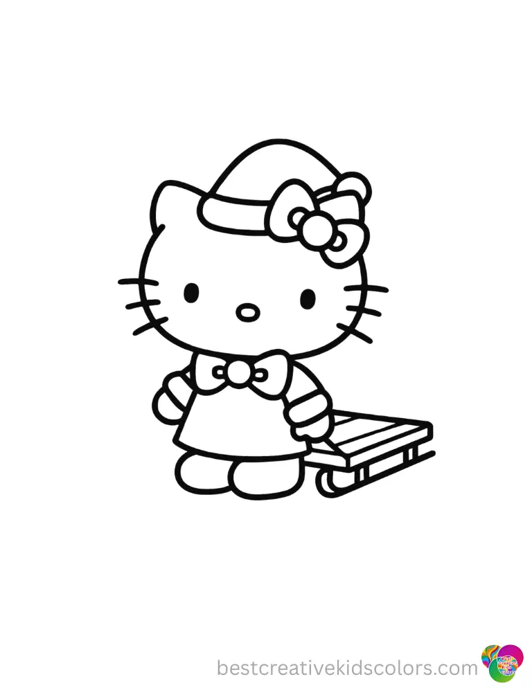 Fun Hello Kitty Christmas Tree Coloring Page Hello Kitty sits happily under a glowing pine tree.