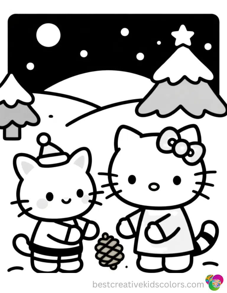 Cute Christmas Hello Kitty Coloring Sheets Hello Kitty carries a pinecone wreath with a giant silk bow.