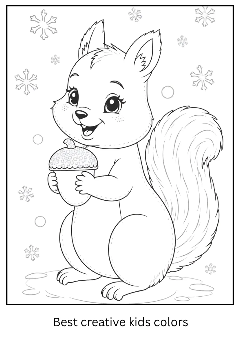 Christmas Squirrel with Acorn Coloring Sheet Christmas Squirrel with Acorn Coloring Sheet