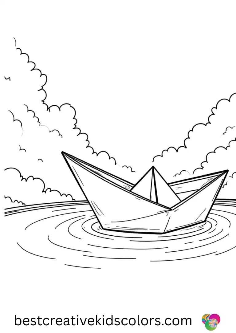 A paper boat floats calmly across a small fountain in Cinco de mayo coloring page pdf free download.