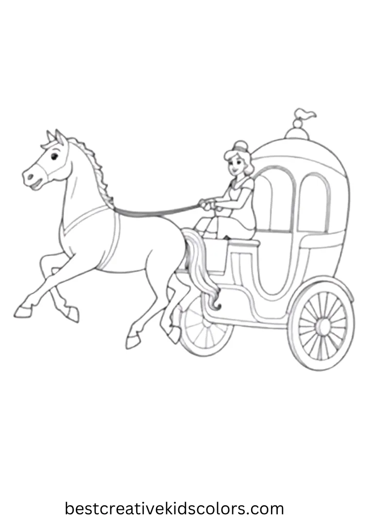Cinderella & Friends Horse Carriage Ride Disney Coloring Page Ride along with Cinderella in her carriage using fun and simple Disney Coloring Pages.