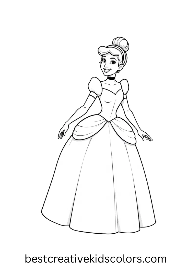 Cinderella coloring pages feature her carefully hanging freshly washed curtains in a sunlit hall.