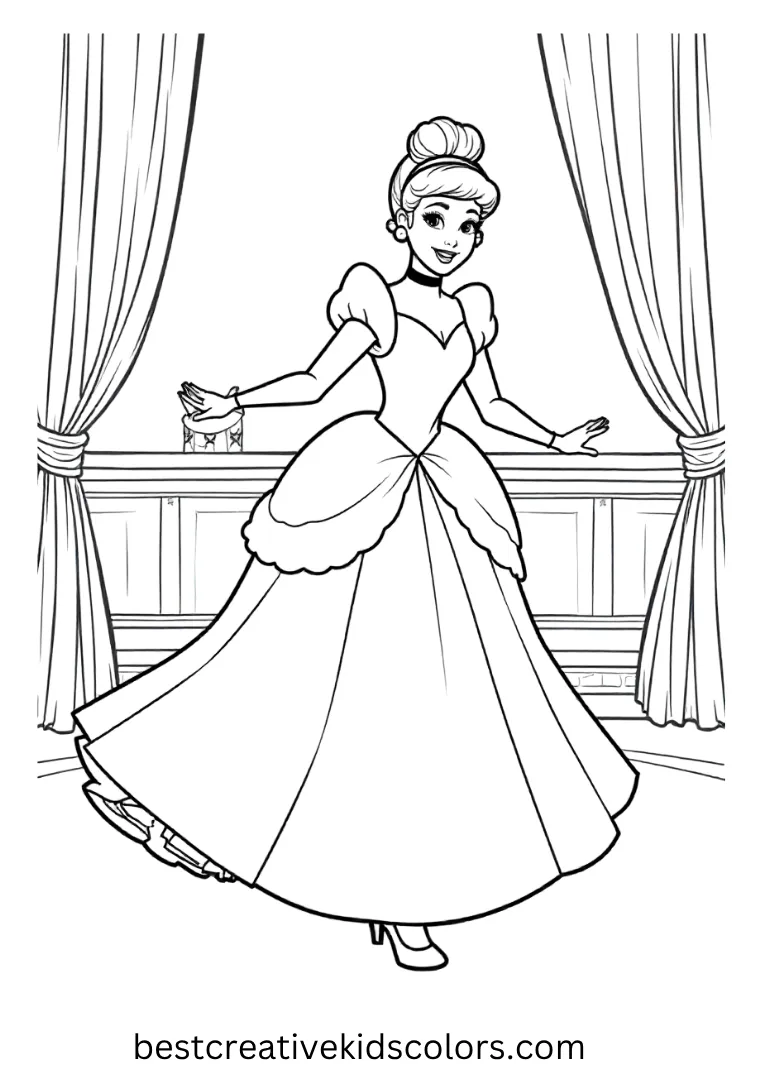 Cinderella’s Royal Ballroom Disney Coloring Page Join Cinderella dancing in the royal ballroom with simple Disney Coloring Pages for kids.