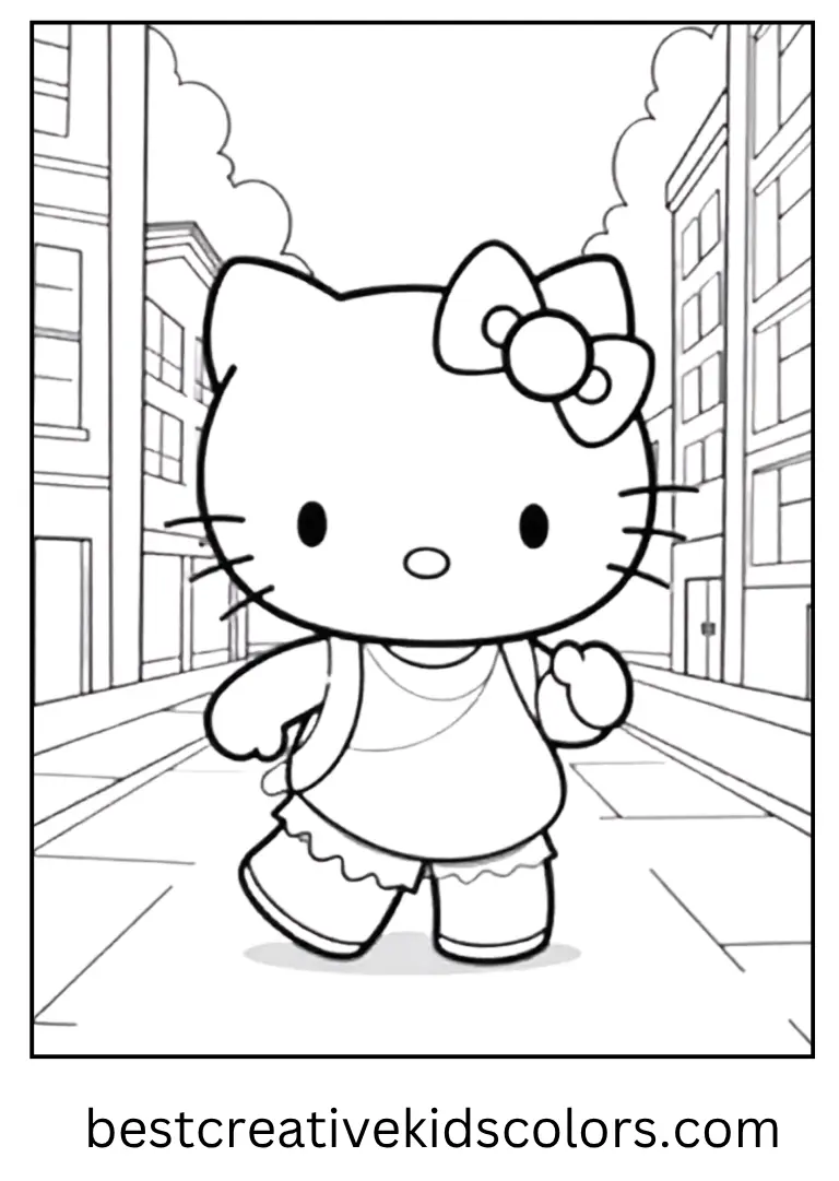 City Explorer Kitty Travel Coloring Page