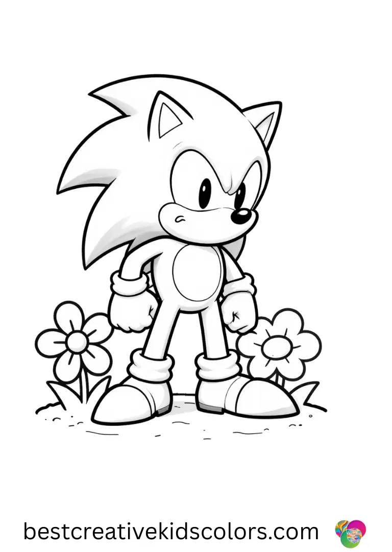 Classic Sonic coloring pages has Classic Sonic sketching flowers in the sand.