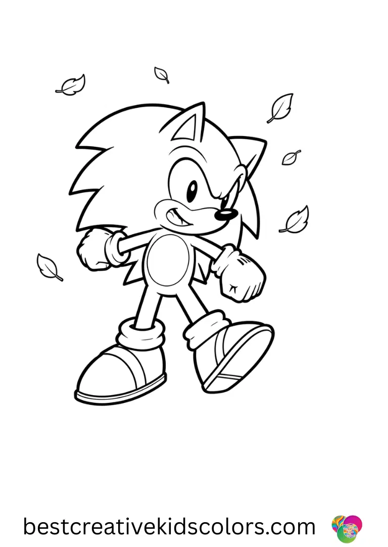 Classic sonic outline pdf depicts Classic Sonic spinning leaves gently in the air.