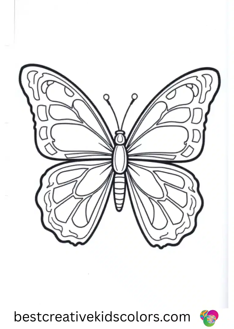 Colorful butterfly Pictures to print includes a pinwheel spinning near a picket gate.