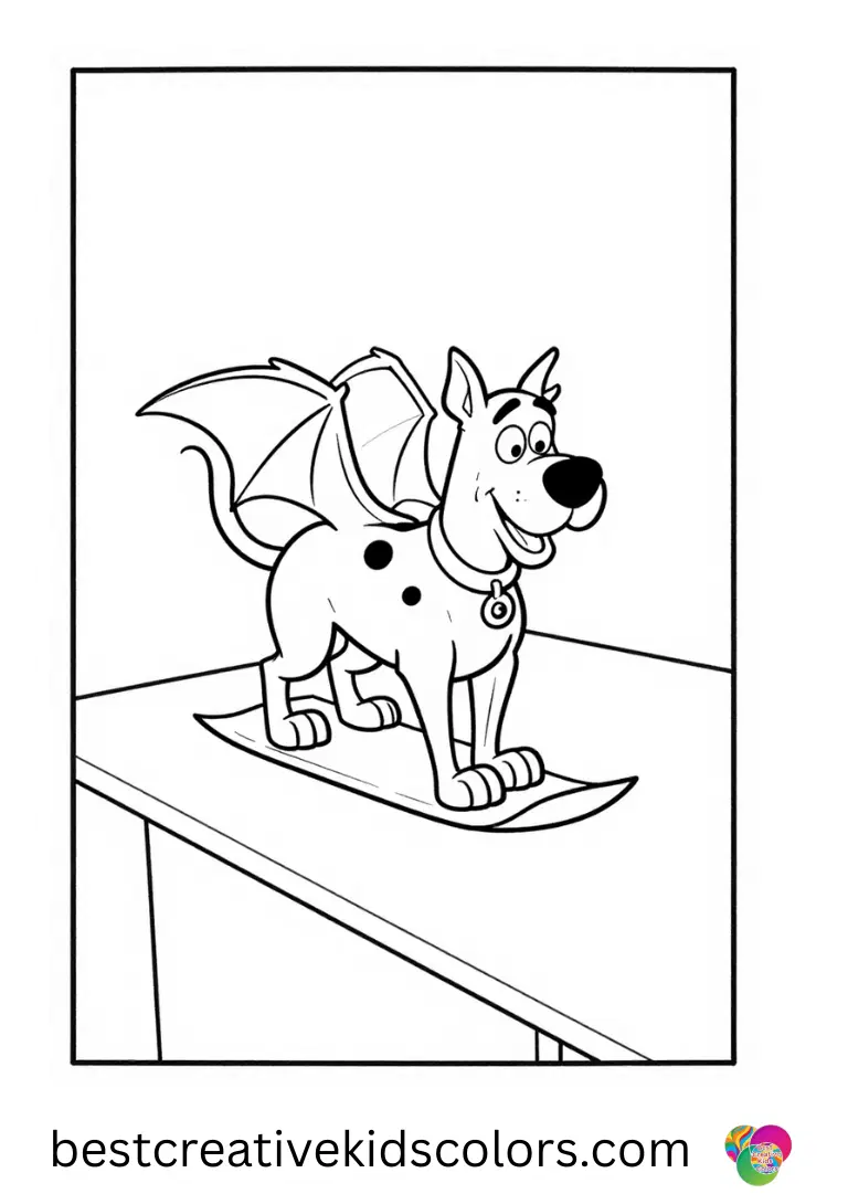 Coloriage Scooby doo à imprimer shows Scooby sliding a paper bat across a smooth table.