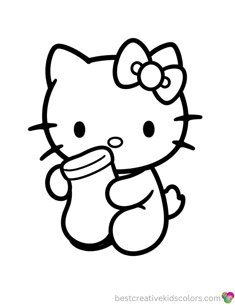 Coloring book pages hello kitty Hello Kitty is gently holding a soft cotton sock inside Coloring book pages hello kitty.