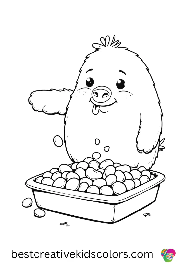 Coloring book pdf Bluey shows Bluey sprinkling small beanbags into a shallow tray carefully.