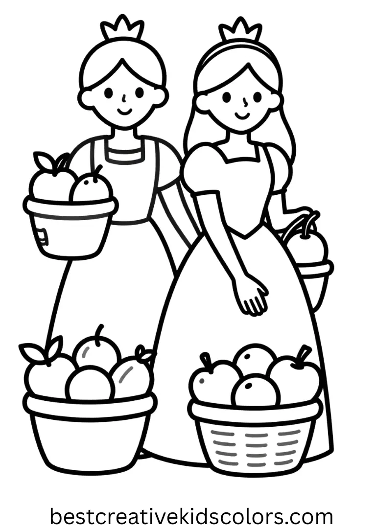 Princesses match felt fruits by shape and color in Coloring pages for kids fruits.