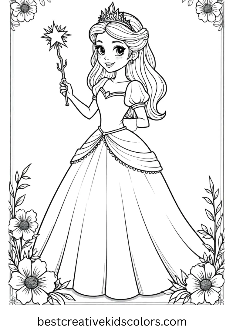 Have fun coloring royal scenes with Coloring pages for kids princess pdf, great for beginners.