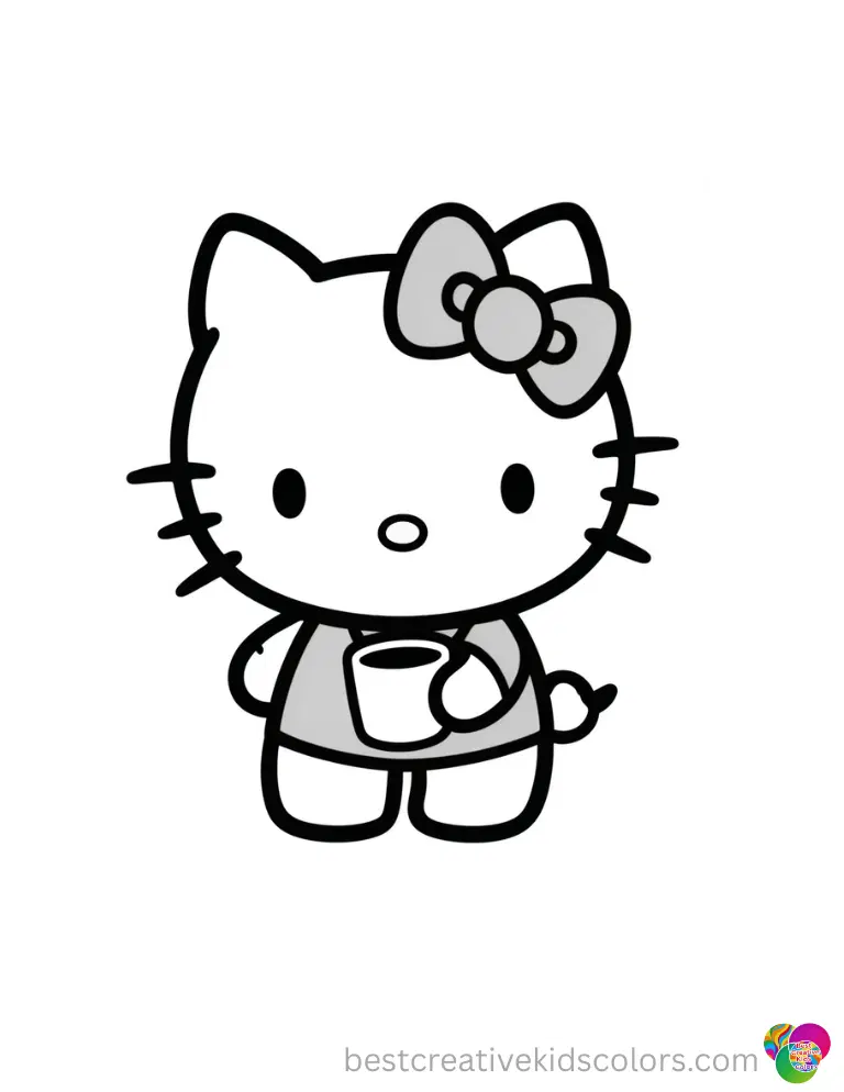 Coloring pages free printable hello kitty shows Hello Kitty holding a tiny ceramic teacup.