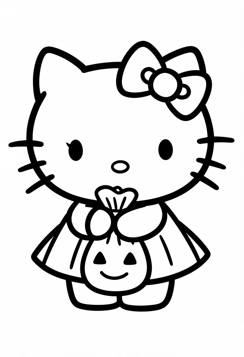 Hello Kitty securely holds a bright treat bag nicely in Coloring pages halloween hello kitty.