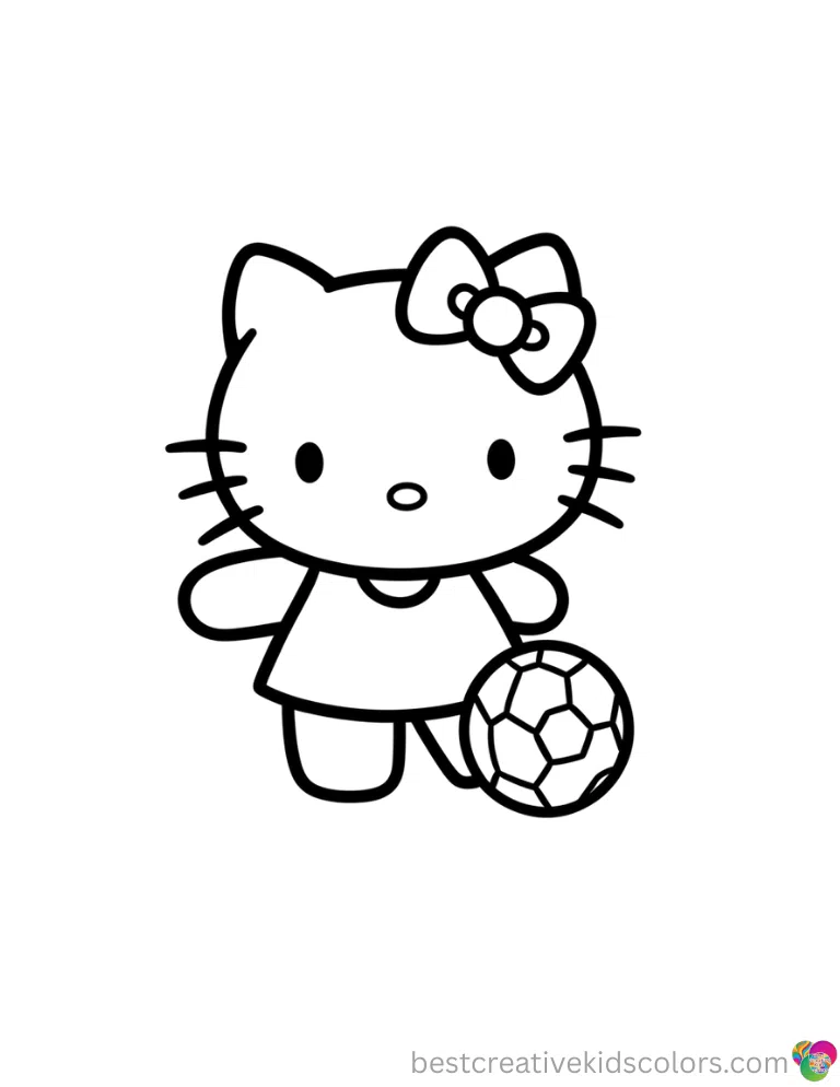 Hello Kitty is seen kicking a basic soccer ball inside Coloring pages hello kitty smoothly.