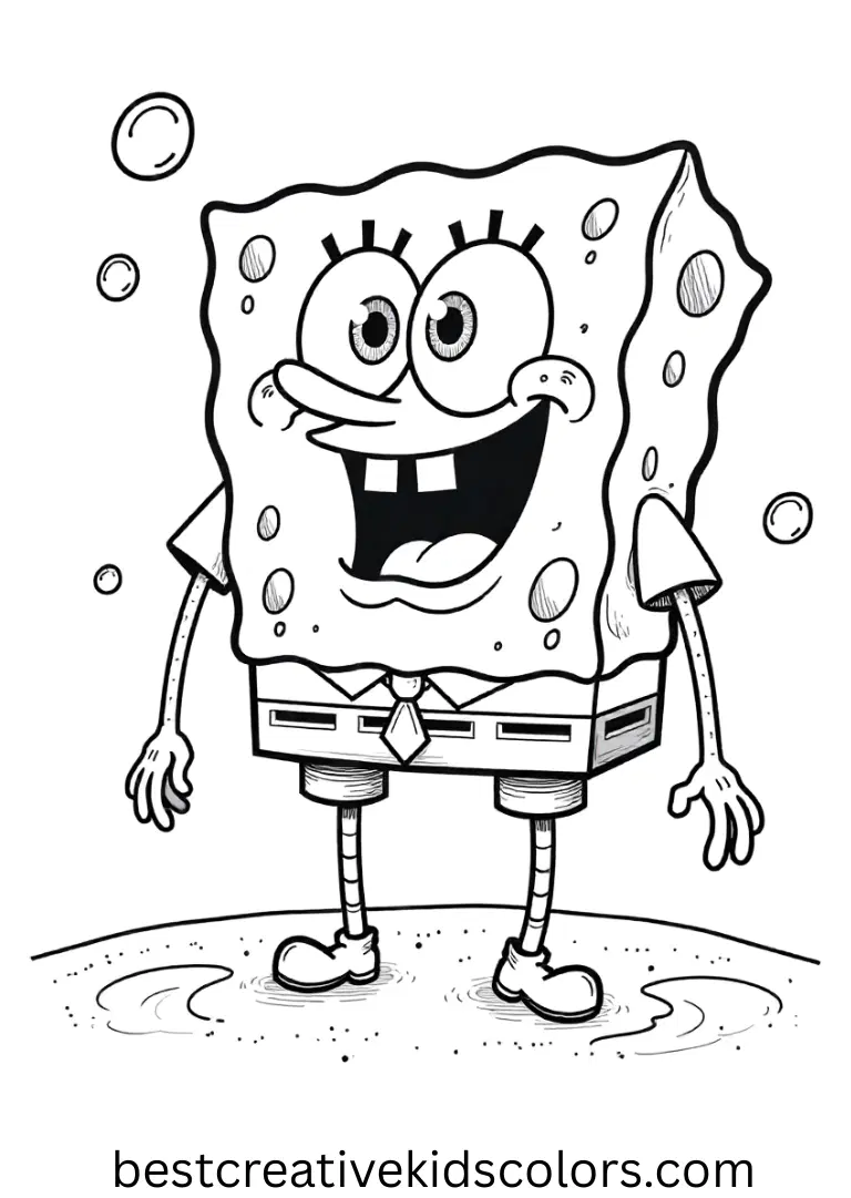 SpongeBob sketches soft bubbles and waves in Coloring pages printable spongebob for adults.