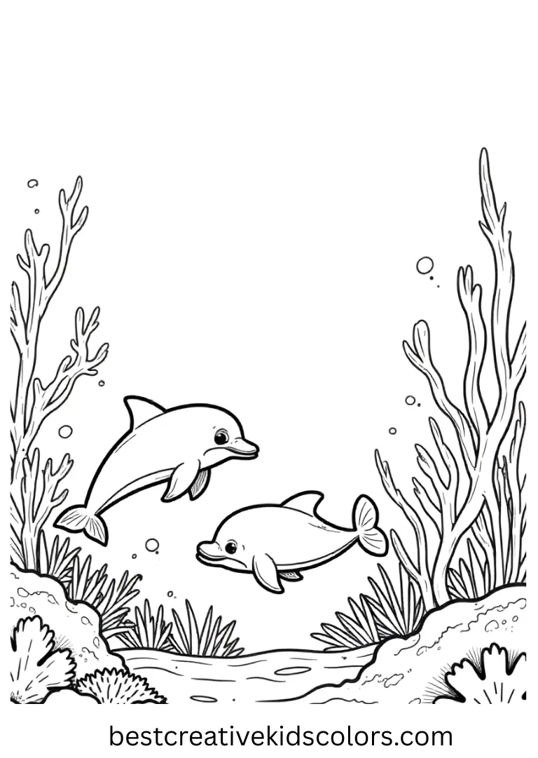 Coral guides a young dolphin through the reef to reunite with family.