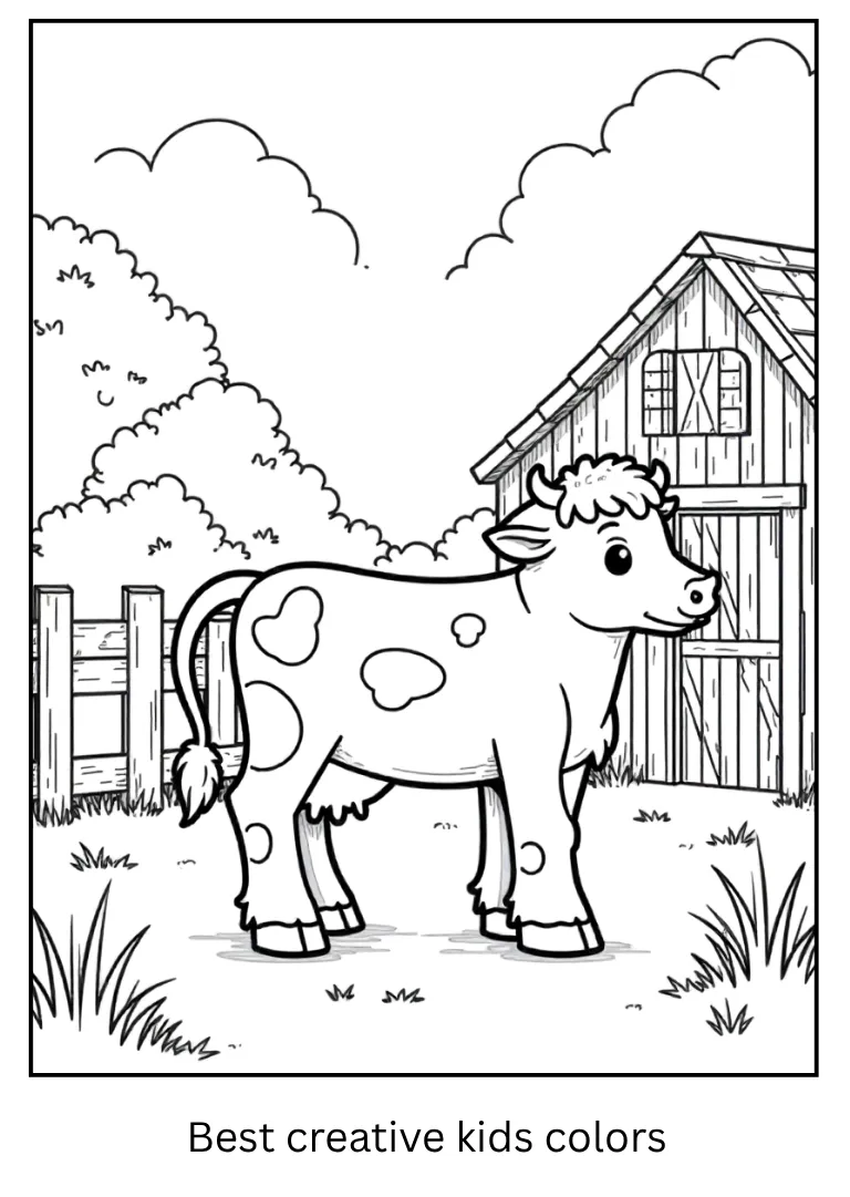 Cow by the Barn – Minecraft Coloring Page