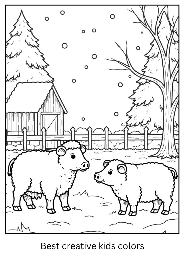 Cozy Farm Animals Coloring Outline Cozy Farm Animals Coloring Outline