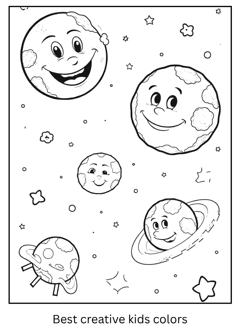 Creative Space Coloring Page with Funny Moons