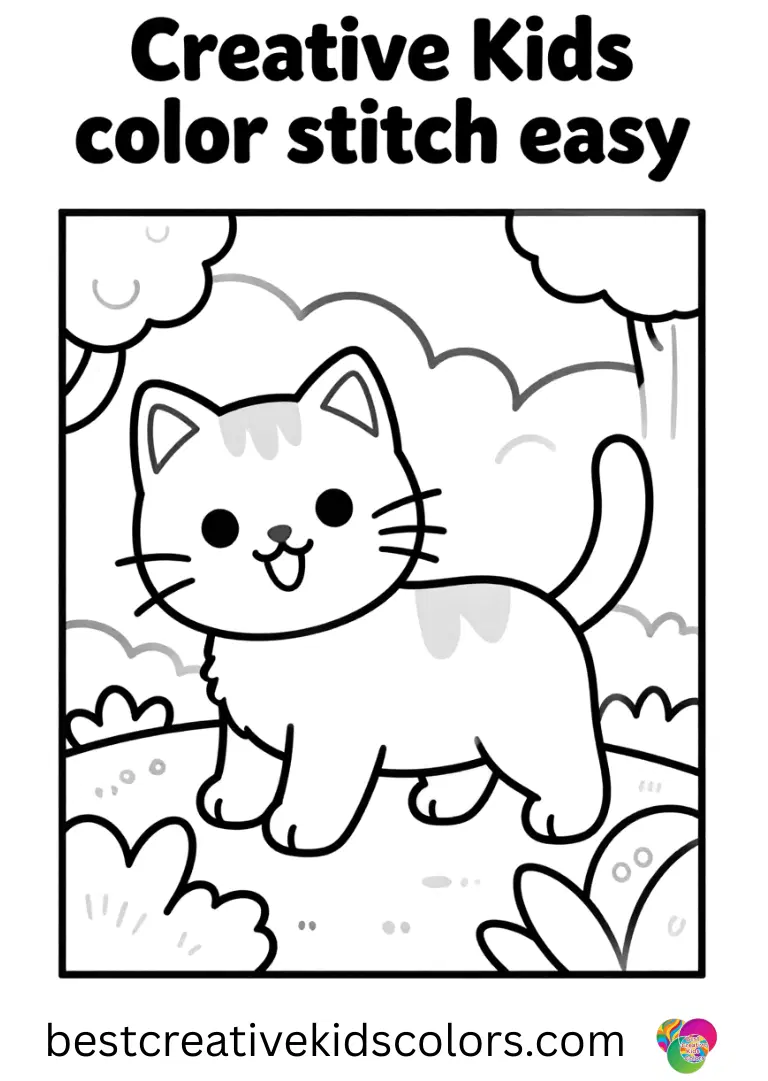 Stitch chases a playful kitten through the garden in Creative kids color stitch easy.