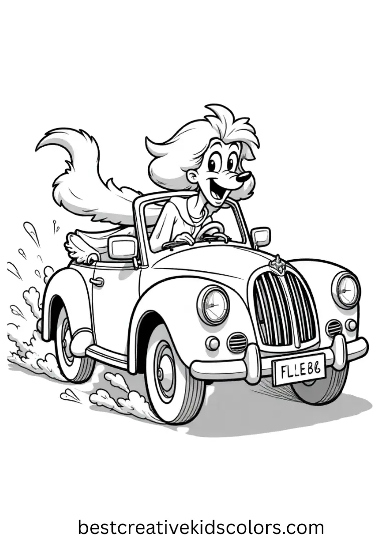 Cruella’s Car Chase Adventure Disney Coloring Page Join Cruella in a wild car chase on playful Disney Coloring Pages.