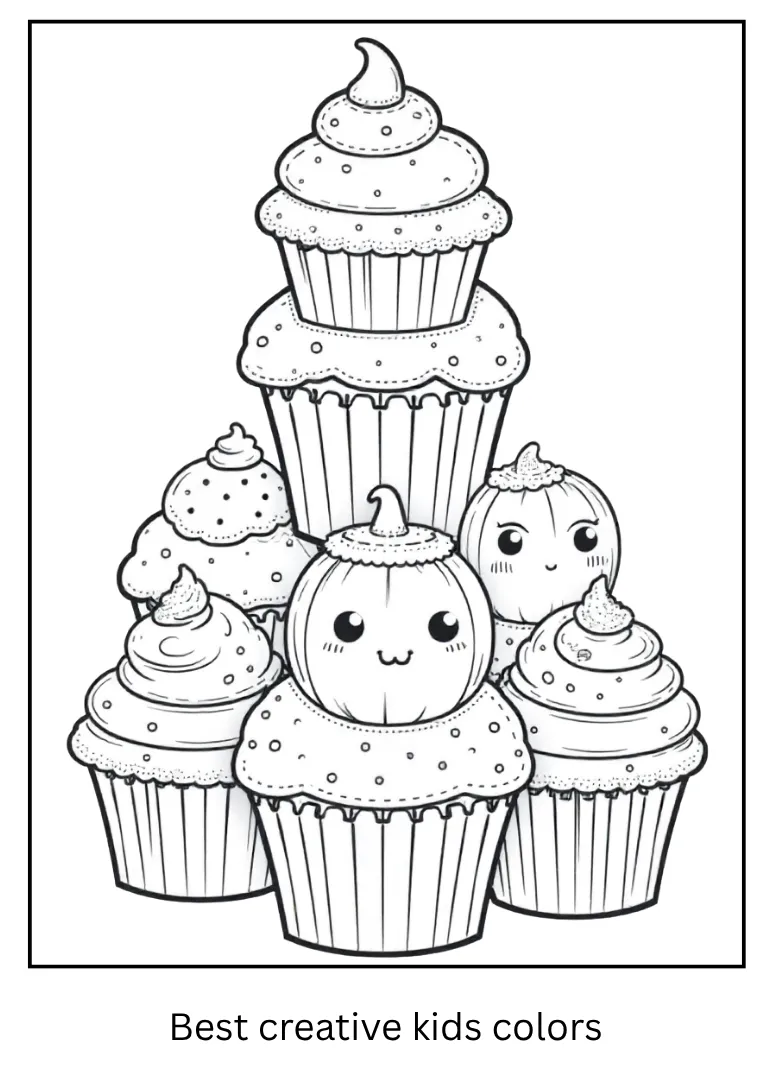 Cupcake Tower Halloween Coloring Sheet