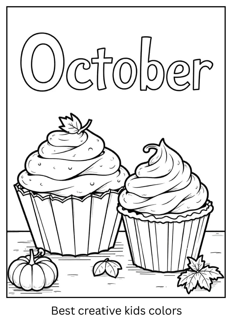 Cupcake and Pie October Coloring Page