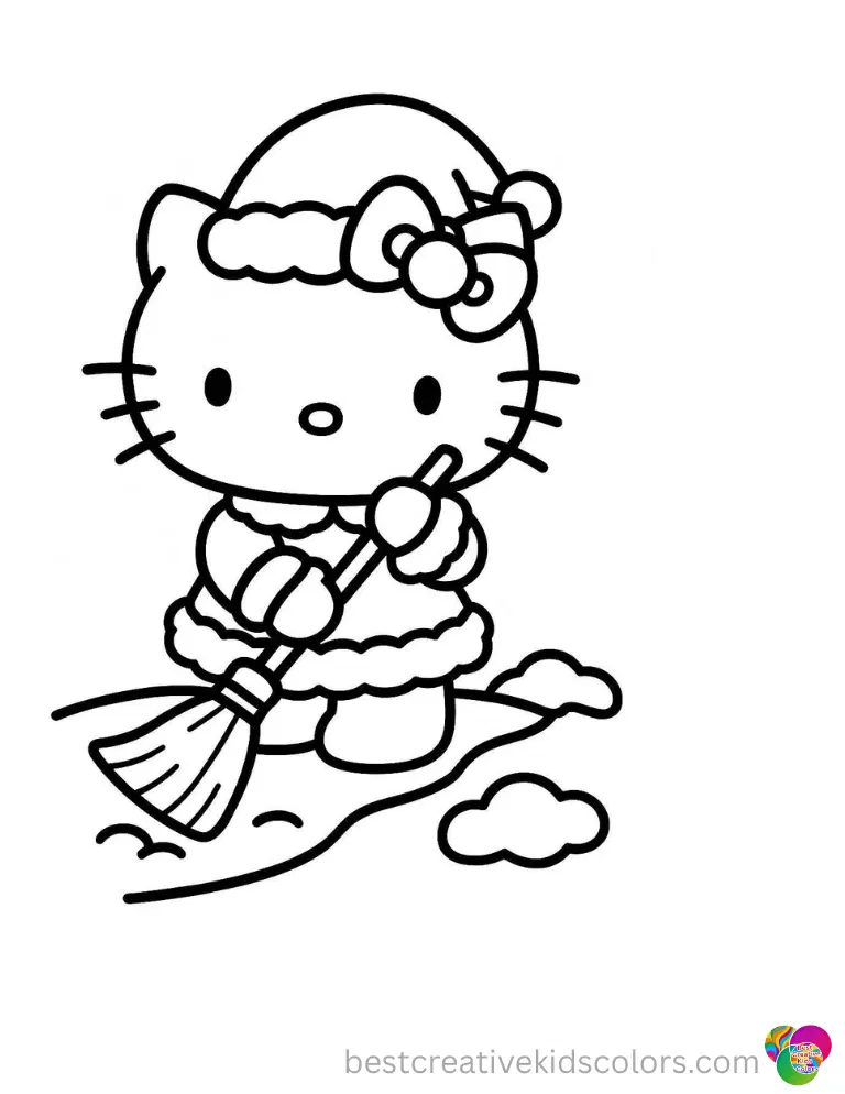 Hello Kitty and Friends Christmas Coloring Pages to Paint Online Hello Kitty and her friends ride a wooden sled down the hill.