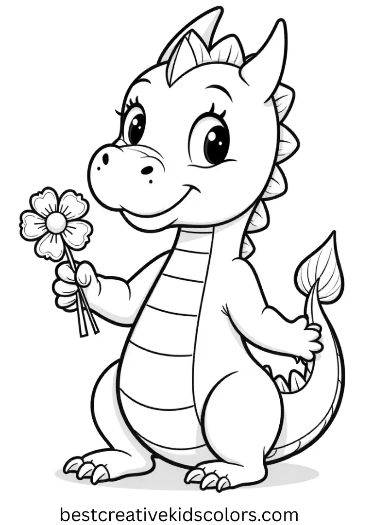 Cute Dragon Art Sheet Hugging Flower