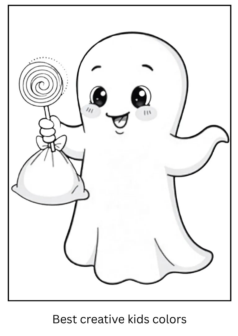 Cute Ghost Carrying Candy Coloring Page