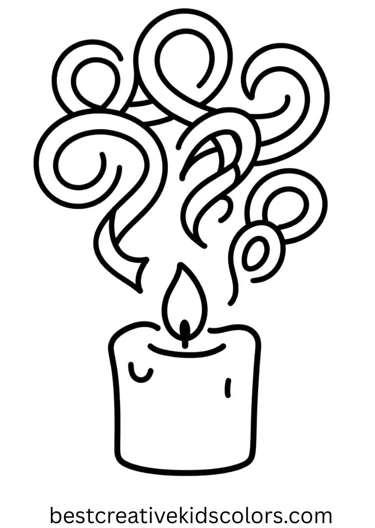 Cute Halloween coloring pages for adults depicts flowing ribbon patterns curling above a candle.