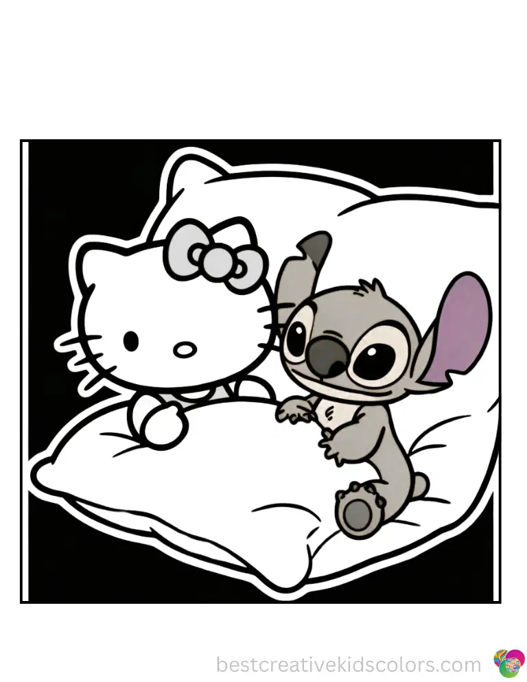 See in hello kitty and stitch coloring pages how they share a soft throw pillow.