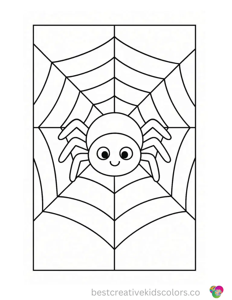 Fill in a cute spider spinning a thick geometric web.