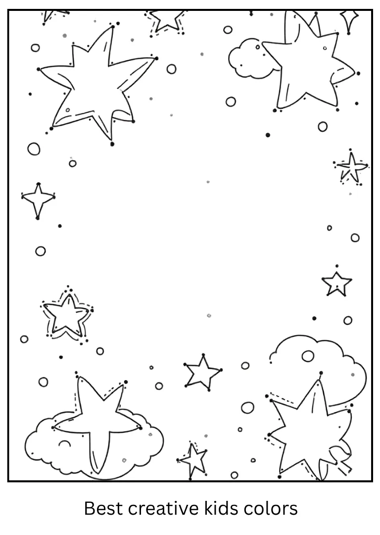 Cute Space Coloring Page with Stars and Clouds