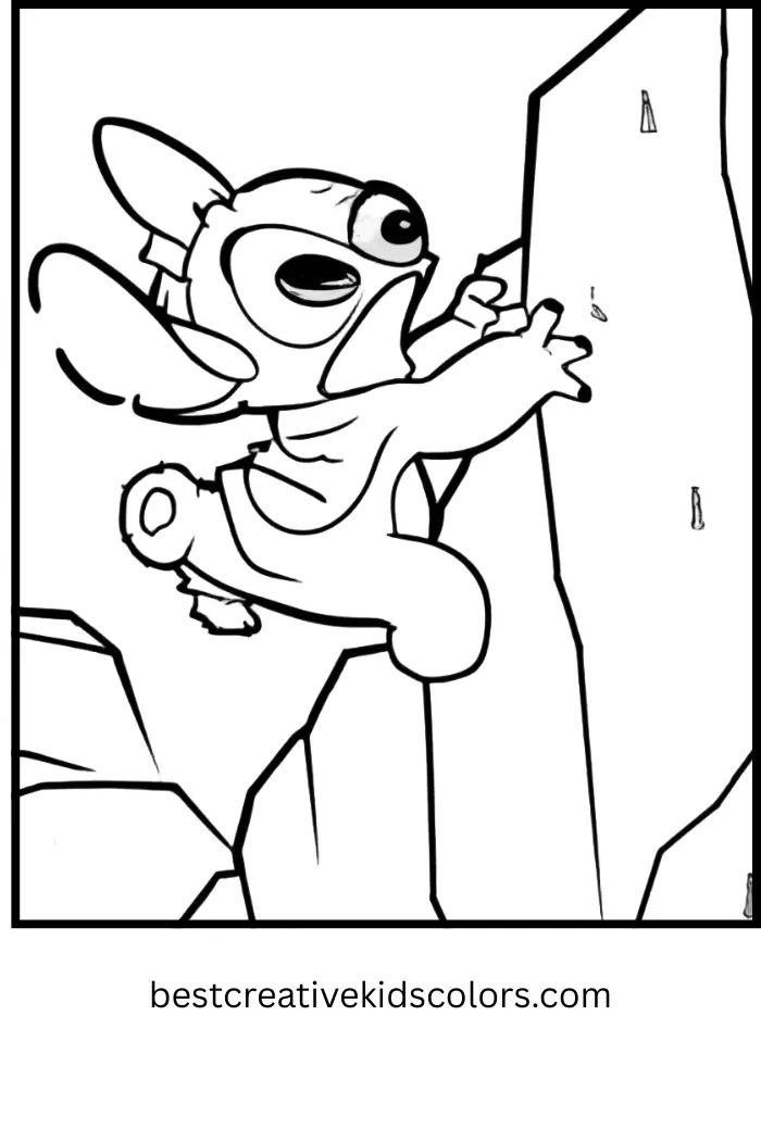 Cute Stitch Rock Climbing Coloring Sheet