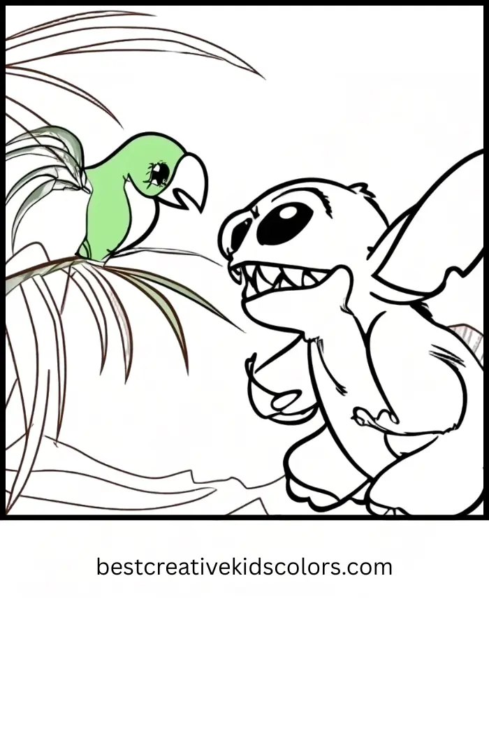 Cute Stitch and Tropical Bird Coloring Sheet