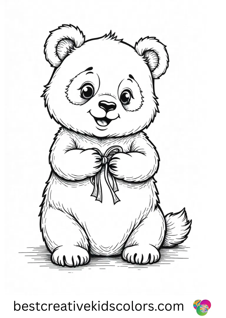 Cute Valentines Day Coloring Pages shows a panda knotting ribbon loops onto thin craft sticks.