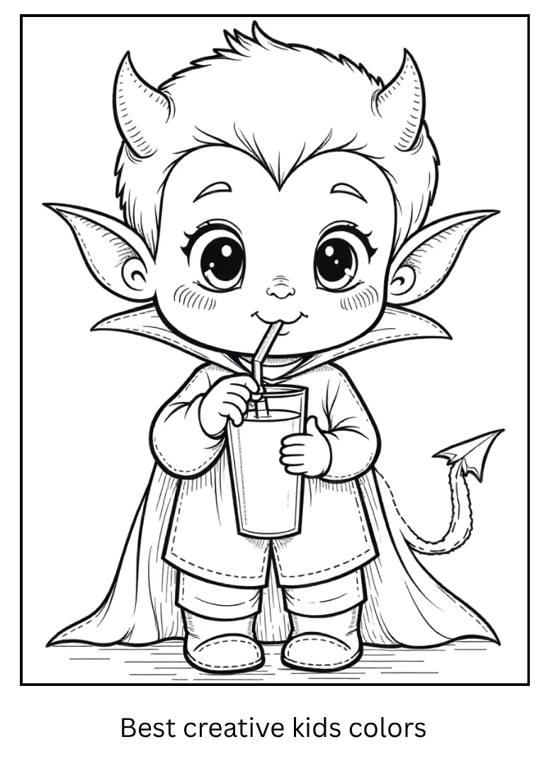 Cute Vampire Drinking Juice Coloring Page