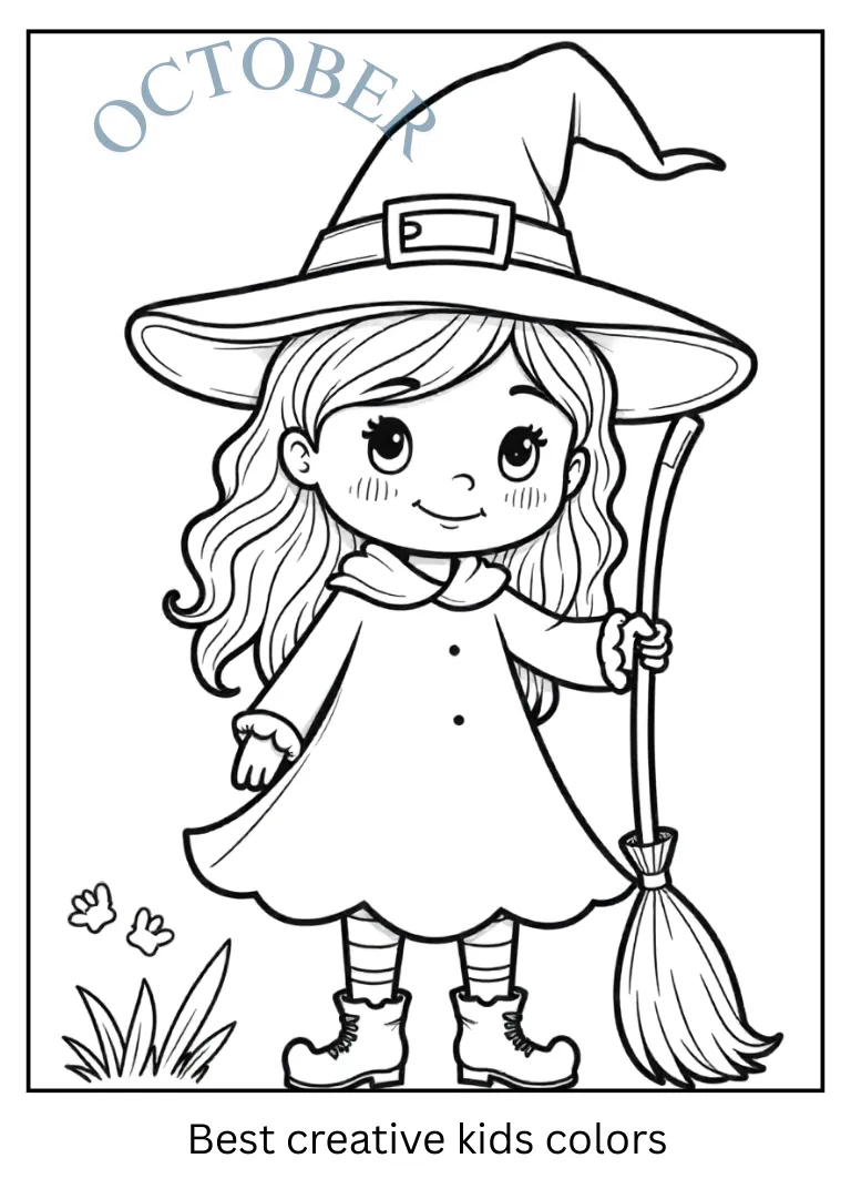 Cute Witch October Coloring Sheet