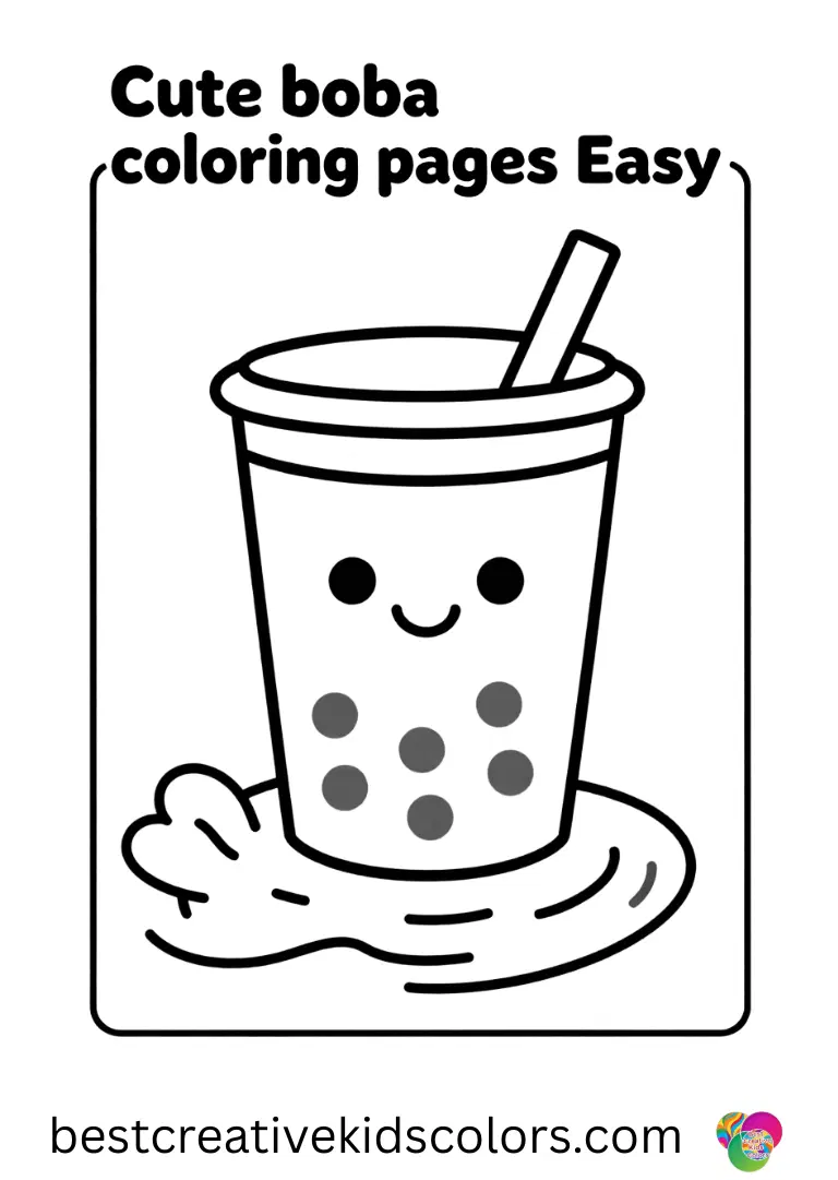 Cheerful boba cups float on playful waves in these simple Cute boba coloring pages Easy.