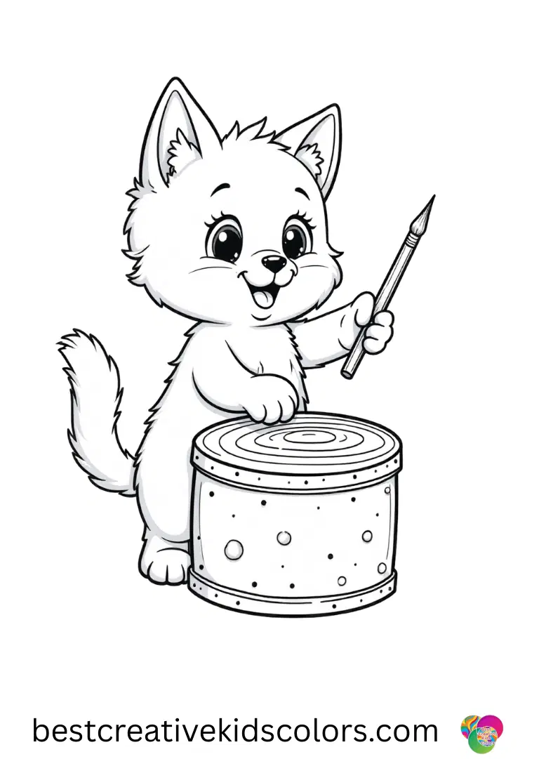Cute cat coloring pages easy shows a kitten arranging seashells into a winding spiral pattern.