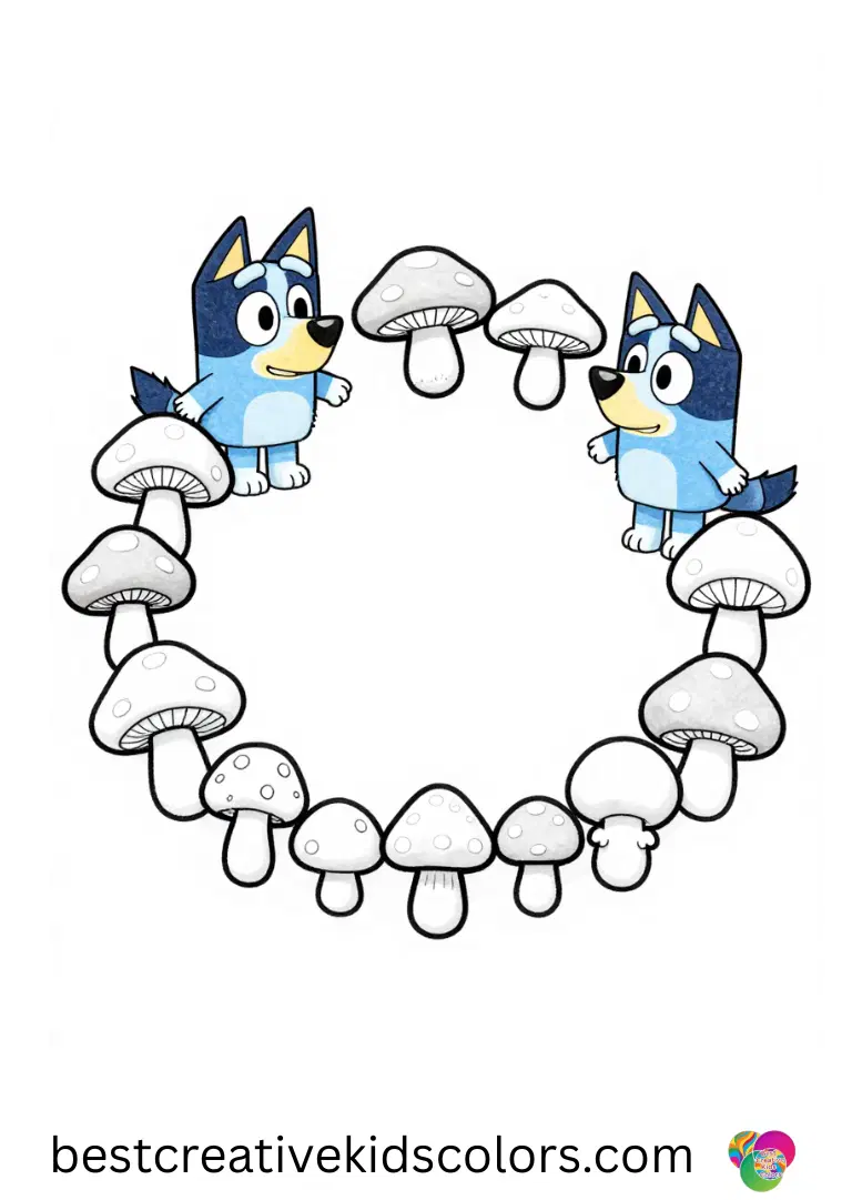 Cute coloring pages bluey easy shows Bluey rolling miniature soft lanterns gently across a table.