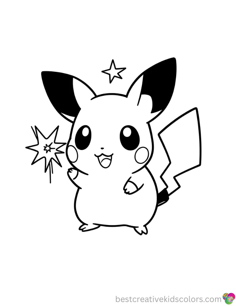 Cute coloring pages pokemon offers a lovely Pichu accidentally shocking itself with a tiny spark.