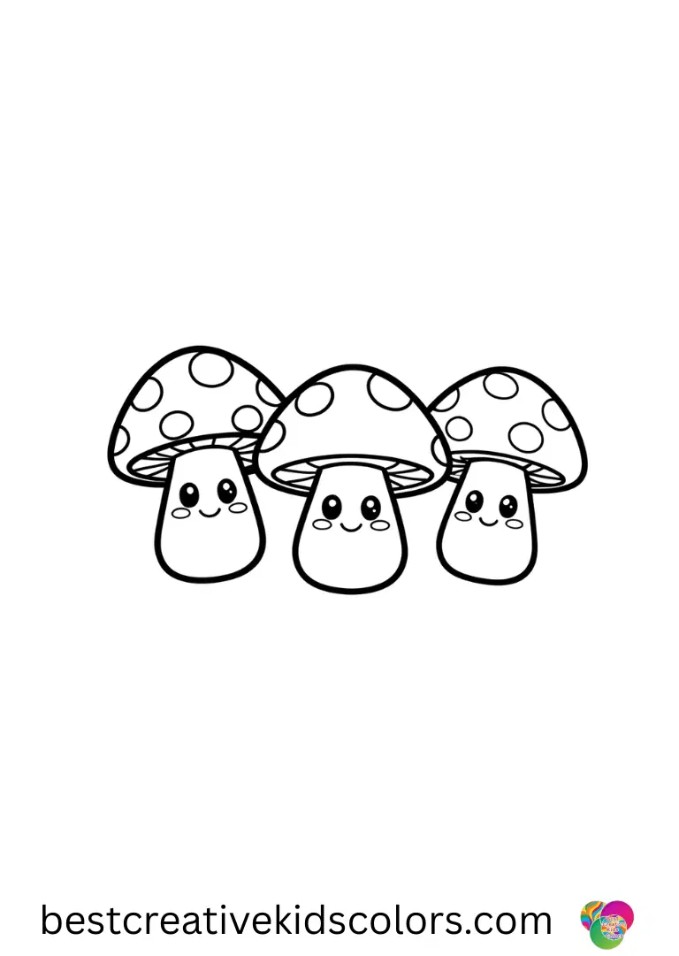 Cute cute mushroom coloring pages printable display mushrooms with floating rainbow-colored shapes.
