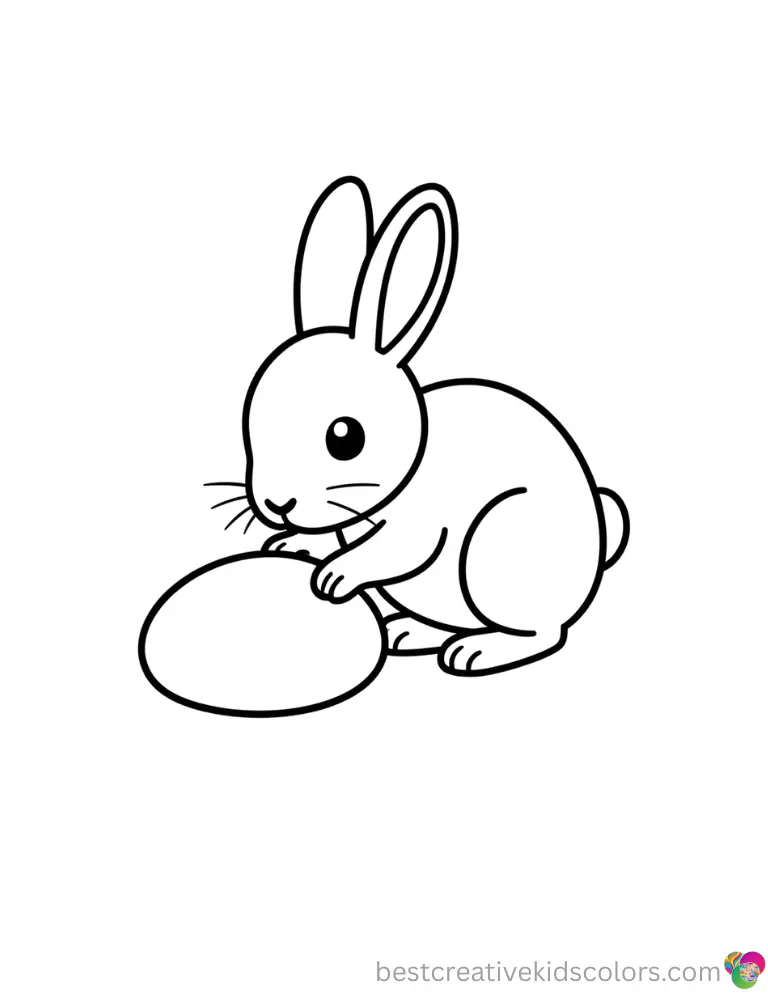 A small rabbit gently taps a smooth river stone inside Cute february coloring pages.